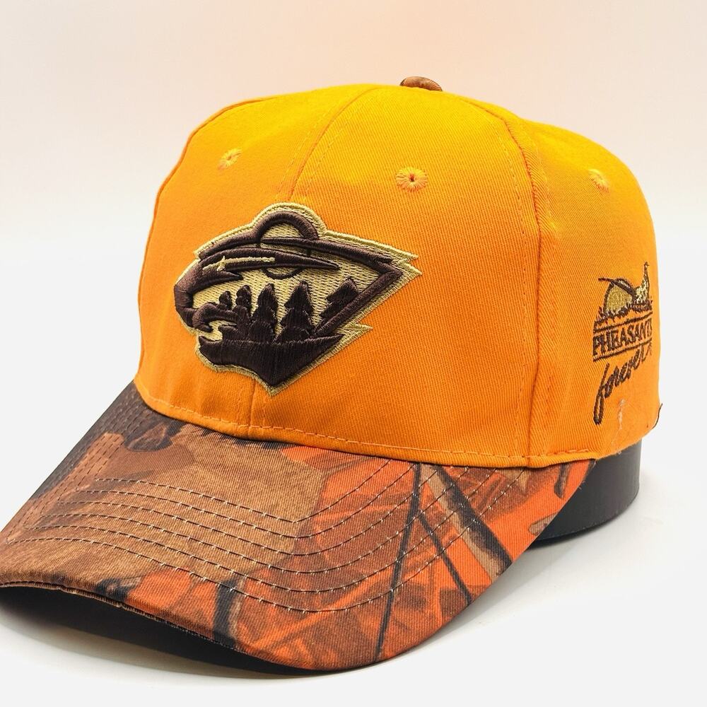 Minnesota Wild Pheasant's Forever Hat NHL OSFM Strapback Blaze Orange Camo Bill